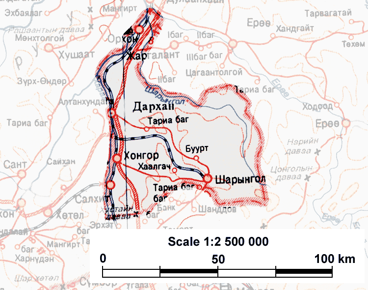 Карта монголии дархан